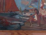 a painting of a woman and a child by the water