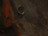 a painting of a woman with a red dress and a hat