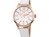 montre-bracelet pour femme avec bracelet en cuir blanc et cadran en or rose