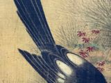 a painting of a bird sitting on a branch of a tree