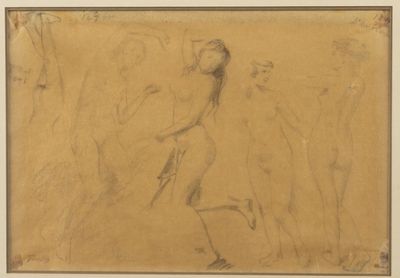 an image of a drawing of a woman in a dress and other people