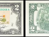 trois images différentes d'un billet d'un dollar sur lequel figure le portrait d'une femme