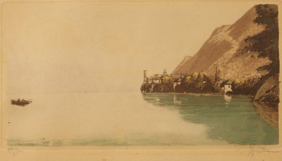 une image d'un tableau représentant un bateau sur l'eau