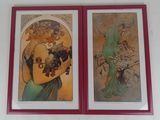 two framed pictures of a woman holding a bunch of grapes