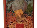 un vieux livre sur lequel figure l'image d'un homme tenant un globe terrestre