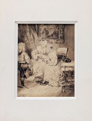 dessin représentant une femme assise sur une chaise, avec un chat sur les genoux