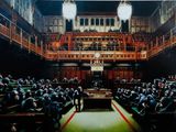 an image of a painting of a large room full of people