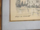 a picture of a drawing of a castle by the water