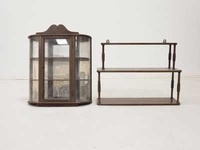 pair of antique display cases with glass shelves
