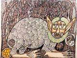 illustration of a drawing of a man with a goat in a forest
