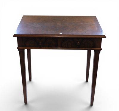 an image of a small wooden table with a drawer underneath it