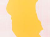 a painting of a yellow silhouette of a person on a pink background