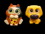four different toy animals that are posed together on a black background