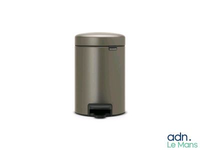 an image of a stainless steel trash can with a black lid