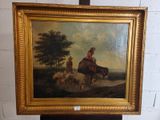 un tableau représentant un homme à cheval avec des moutons