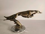 statue of a dog leaping out of the water with its mouth open