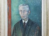 painting of a man in a suit and tie in a white frame