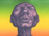 an image of a drawing of a man with a green and yellow background