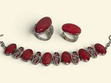 red coral and sterling silver jewelry set