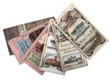 many different types of old postcards on a white surface