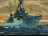 painting of a large ship in the middle of a body of water