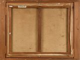 an old painting of a window with a wooden frame and a window pane
