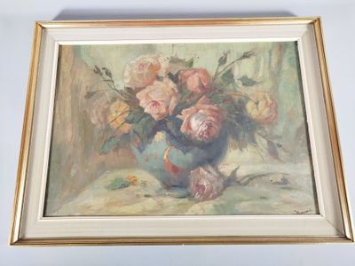 FERRARI (XXème) : nature morte au bouquet de roses dans un v…