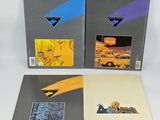 two books with pictures of people on them sitting on a white surface
