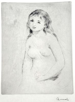 a drawing of a nude woman with long hair and no shirt