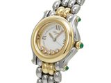 an image of a woman ' s wrist watch with two tone bracelets