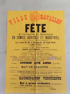 a yellow and black poster advertising fete on a white background