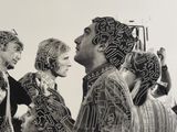 black and white photograph of a group of people standing next to each other