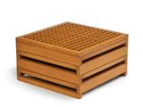 two wooden crates stacked on top of each other on a white surface