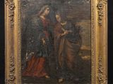 un tableau représentant une femme et un enfant dans un paysage