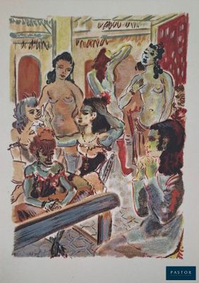 peinture d'un groupe de personnes assises autour d'une table dans une pièce