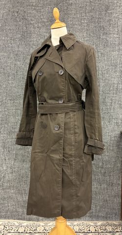 GERARD DAREL - Trench long en coton marron, boutons en cuir soupl...
