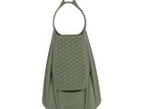 a close up of a green scuba fins with a white background