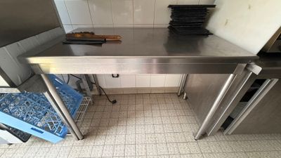 un comptoir en acier inoxydable dans une cuisine commerciale