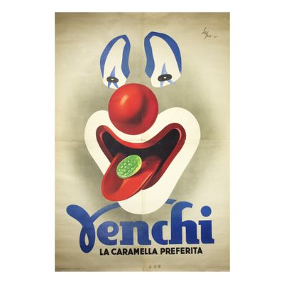 an old poster of a clown ' s face with a smile on it