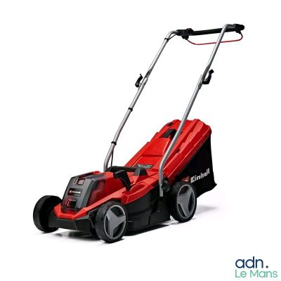 an image of a red lawn mower on a white background