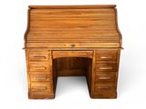an old wooden desk with drawers and a drawer underneath it