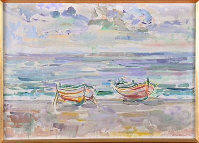 Jean DUBREUIL (n. 1920) Barques sur la plage, 1969