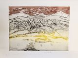 an image of a drawing of a mountain range with a sky in the background