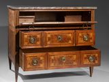 an antique chest of drawers with marble top and drawers