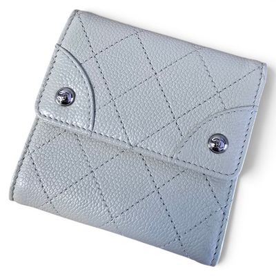 chanel silver quilted leather card case