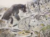 drawing of a group of animals in a field of grass