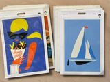 two cards with a picture of a boat and a sailboat