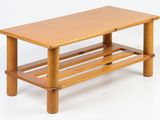 a wooden table with a shelf on top of it