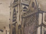 a drawing of a building with a clock on it