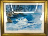 a picture of a painting of a boat in the water